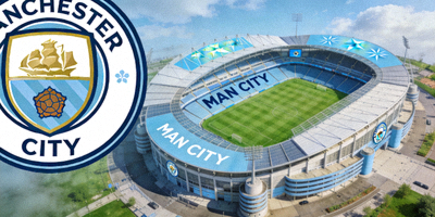 曼彻斯特城队球队Logo及伊蒂哈德球场照片